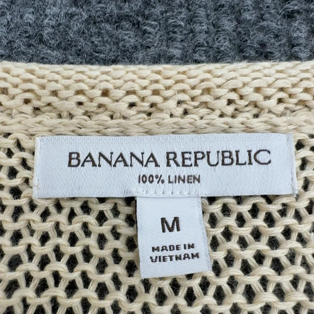 Banana Republic Sweater Womens M Yellow Linen Knit Crewneck Casual Minimalist
